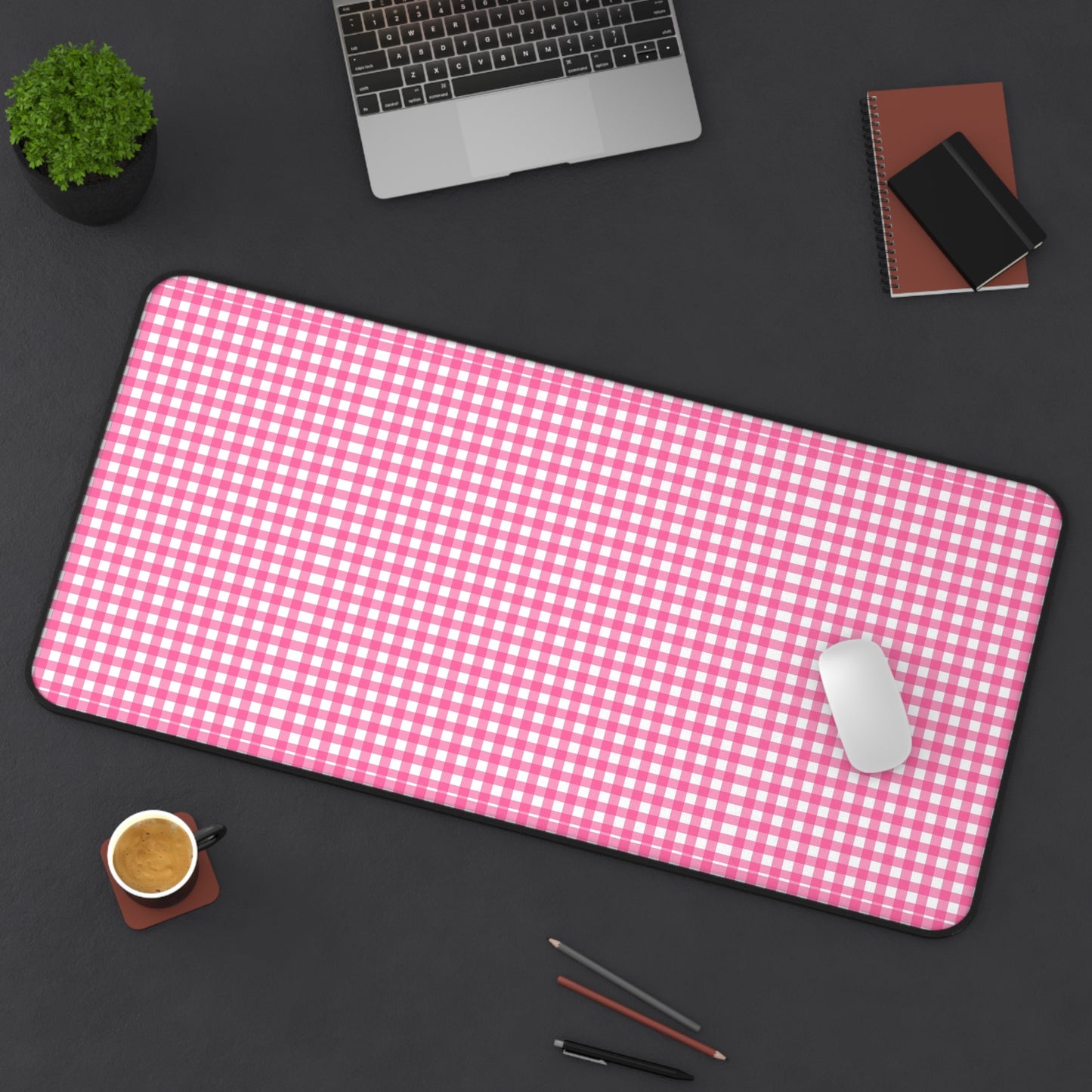 Pink Gingham Desk Mat - Cozy Office Decor, Workspace Accessory, Gift for Coworkers, Farmhouse Style, Table Cover