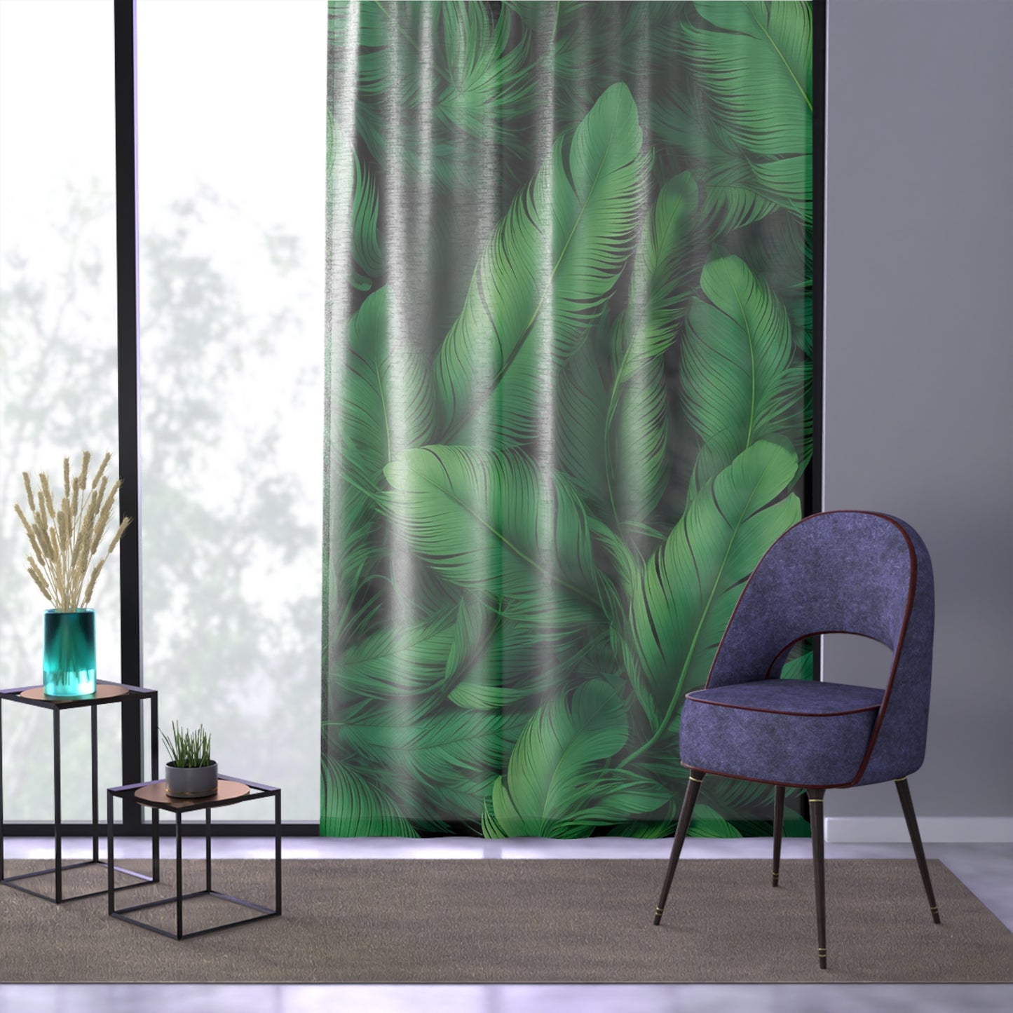 Tropical Leaf Window Curtain, Botanical Home Decor, Green Jungle Drapes, Living Room Curtains, Nature-Inspired Window Treatment