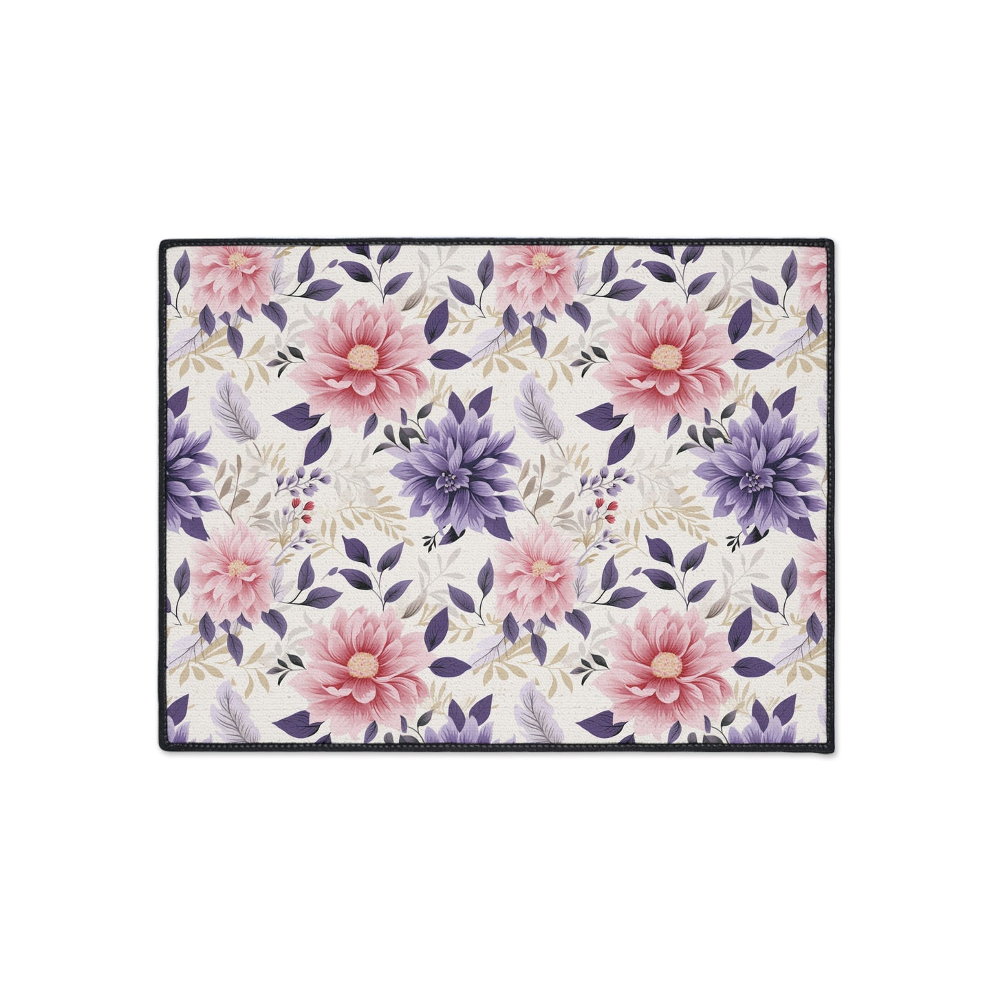 Floral Heavy-Duty Floor Mat — Pink & Purple Dahlia Entry Rug