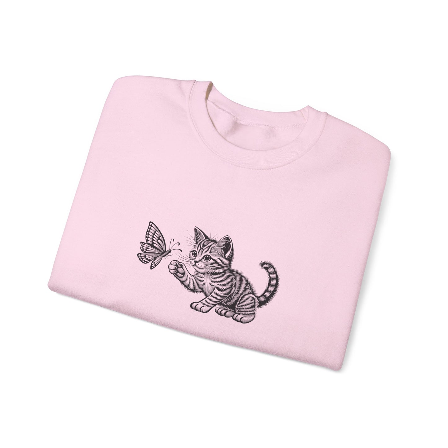 Kitten Butterfly Sweatshirt, Cozy Crewneck with Cat Art, Perfect Gift for Animal Lovers, Cute Sweatshirt for Relaxation & Everyday Wear