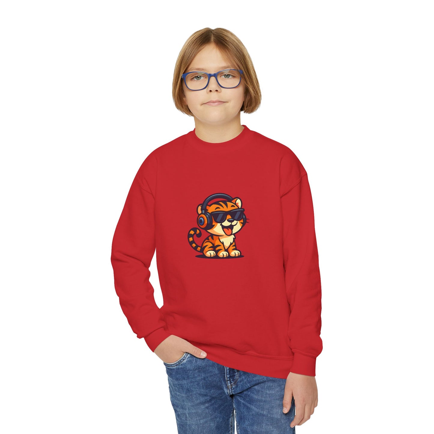 Cool Tiger Youth Crewneck Sweatshirt, Cute Animal Apparel, Teen Style, Gift for Kids, Casual Wear
