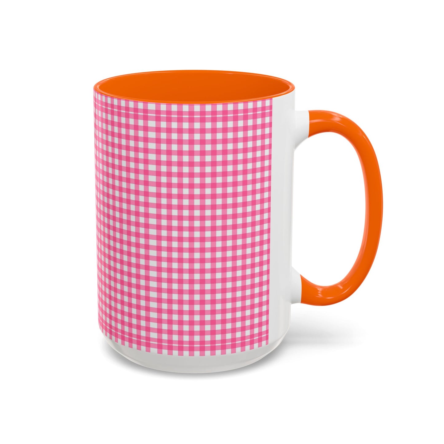 Pink Gingham Accent Coffee Mug, Cute Kitchen Decor, Gift for Coffee Lovers, Home Office Mug, Spring and Summer Vibes