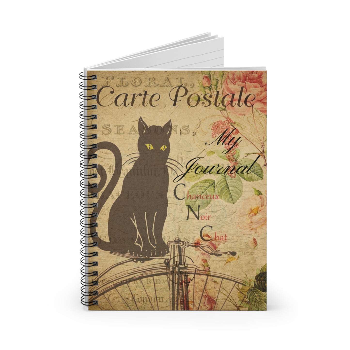 Charming Cat Spiral Notebook, Vintage Floral Notebook, Cute Journal, Gift for Cat Lovers, Personalized Stationery