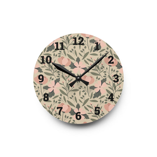Floral Acrylic Wall Clock - Nature-Inspired Home Decor, Bohemian Wall Art