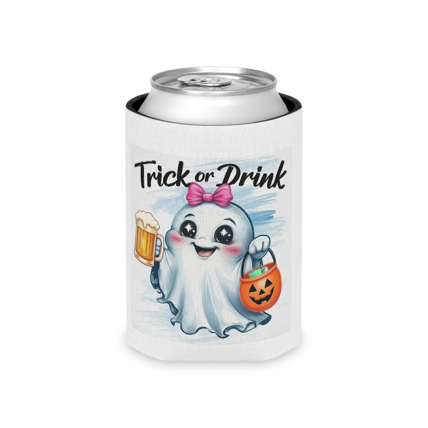 Cute Ghost Can Cooler, Halloween Drink Holder, Trick or Treat Beverage Insulator, Funny Party Favor, Unique Gift Idea