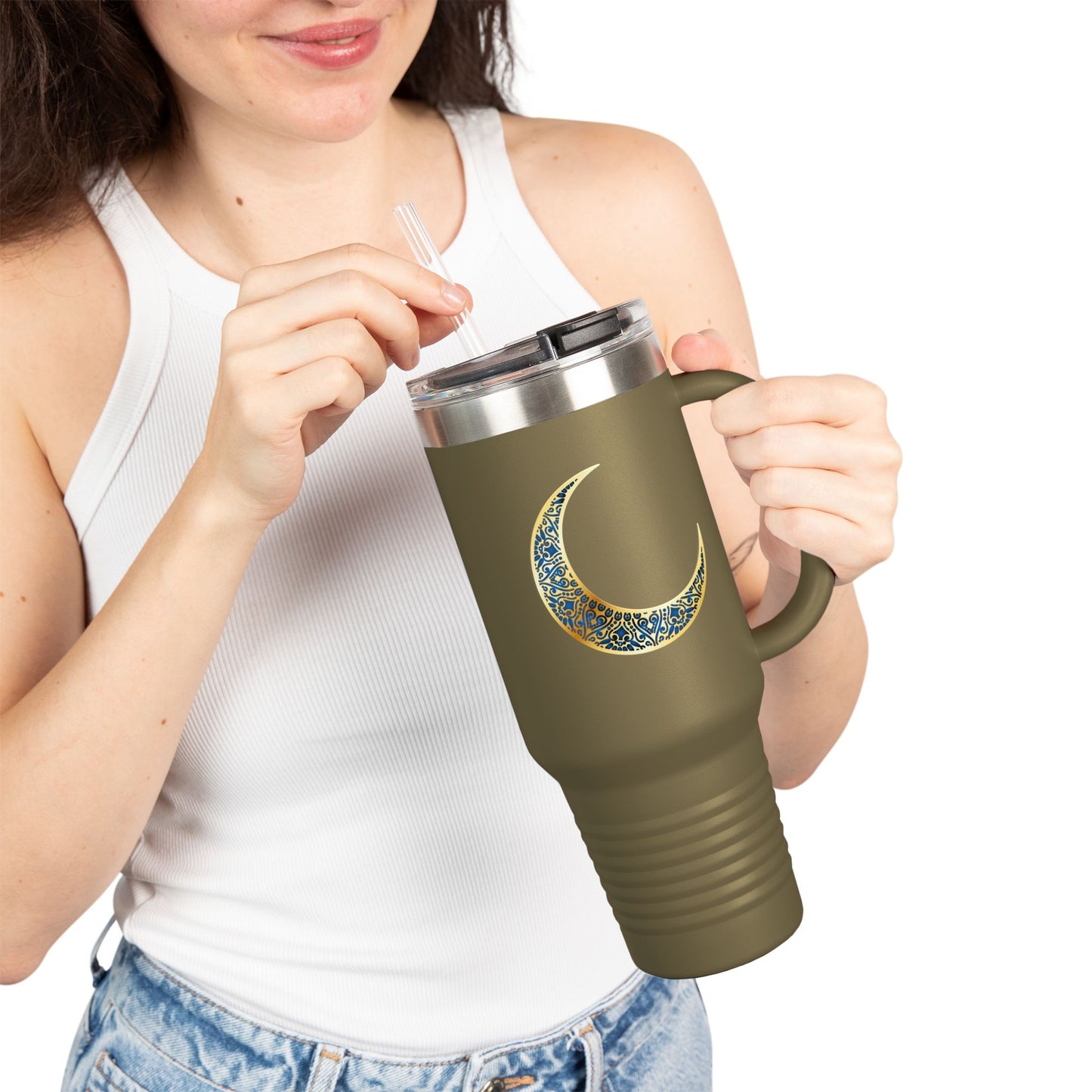 Sparkling Crescent Moon Travel Mug - 40oz Insulated Drinkware, Perfect for Coffee Lovers, Outdoor Adventures, Gifts for Her, Birthday, [...]