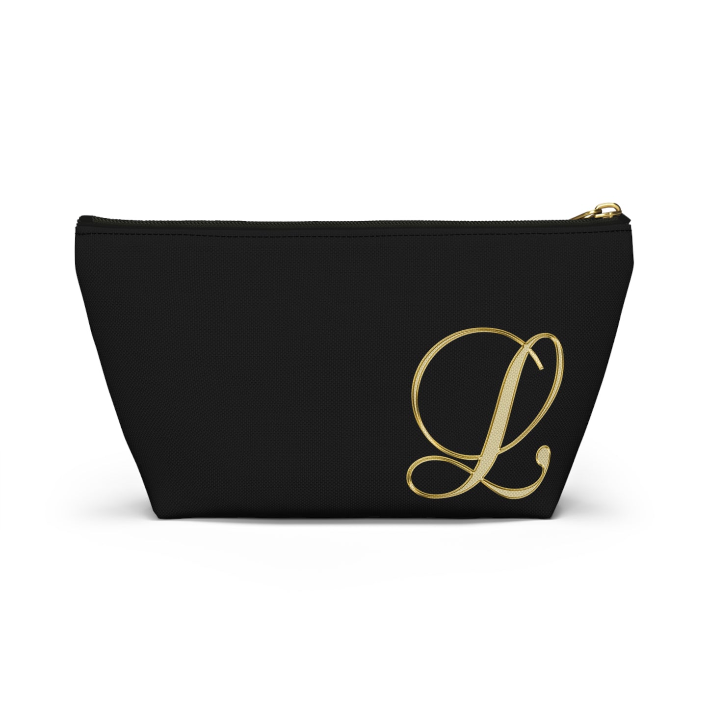Monogram L Accessory Pouch — Black & Gold T‑Bottom Makeup Bag
