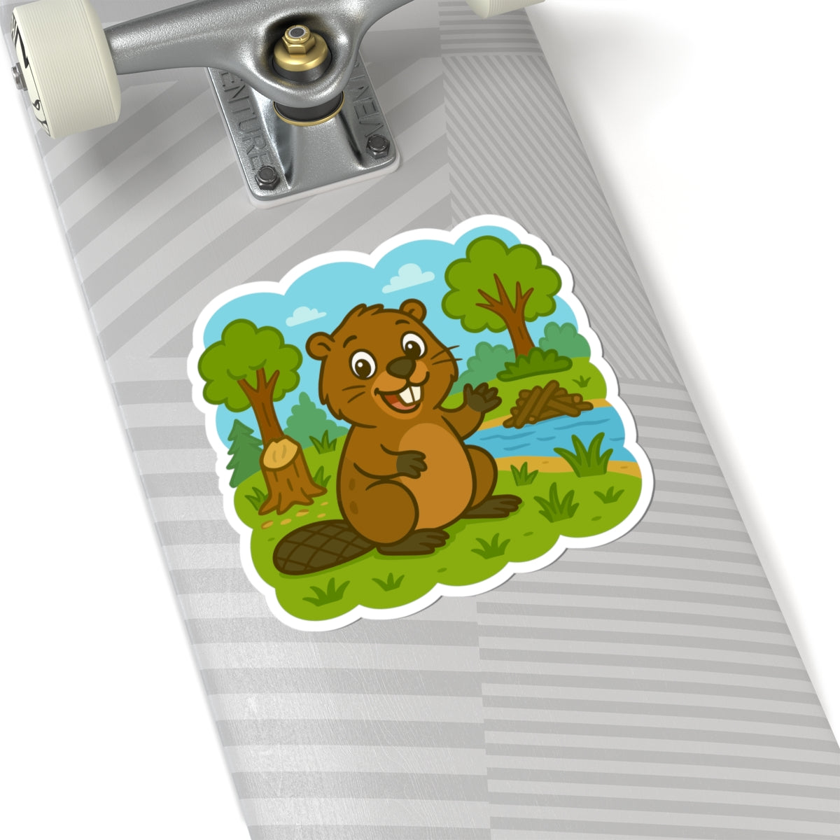 Beaver Pond Kiss-Cut Sticker – Cute Woodland Animal Laptop Decal