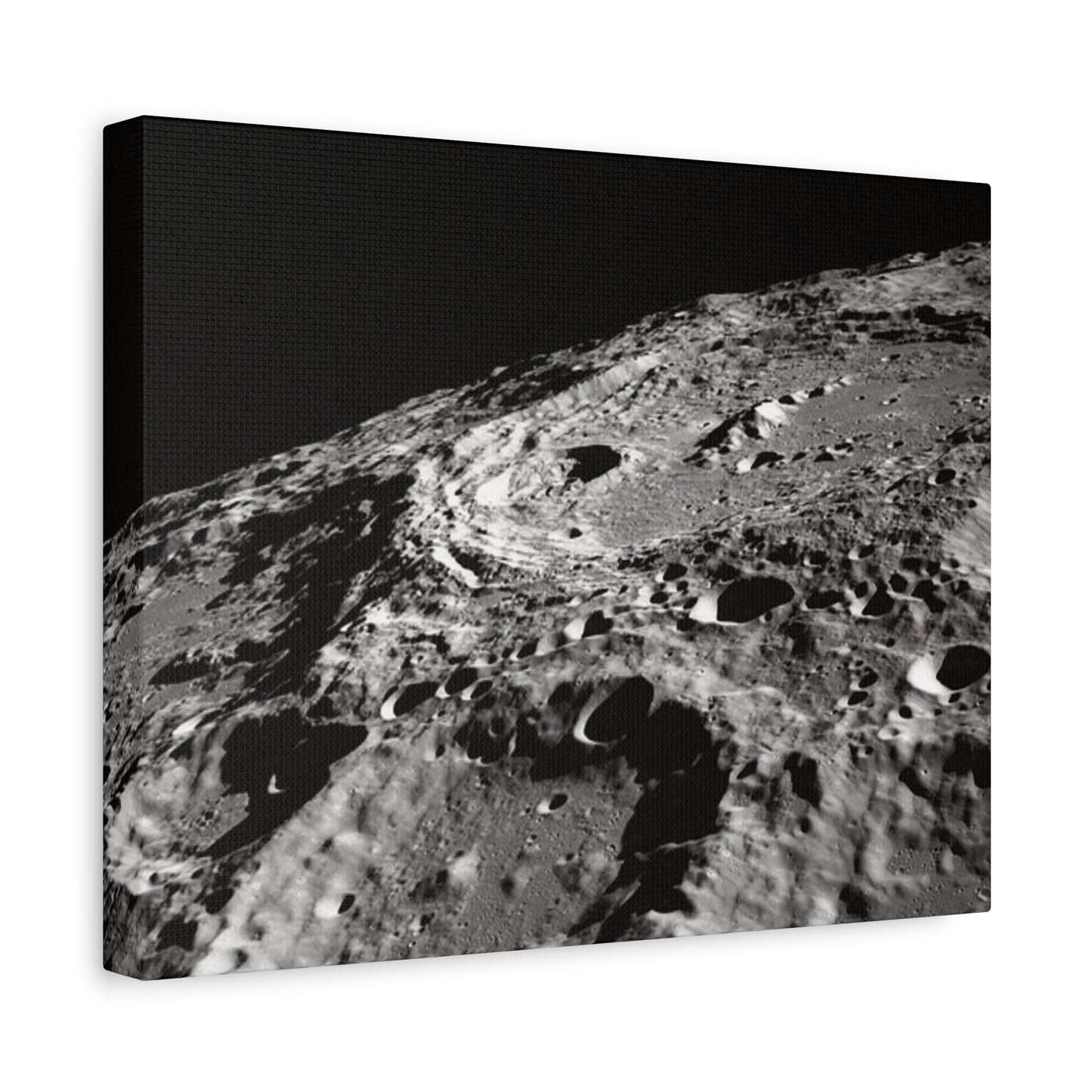 Lunar Surface Matte Canvas Print — Black & White Moon Crater Wall Art