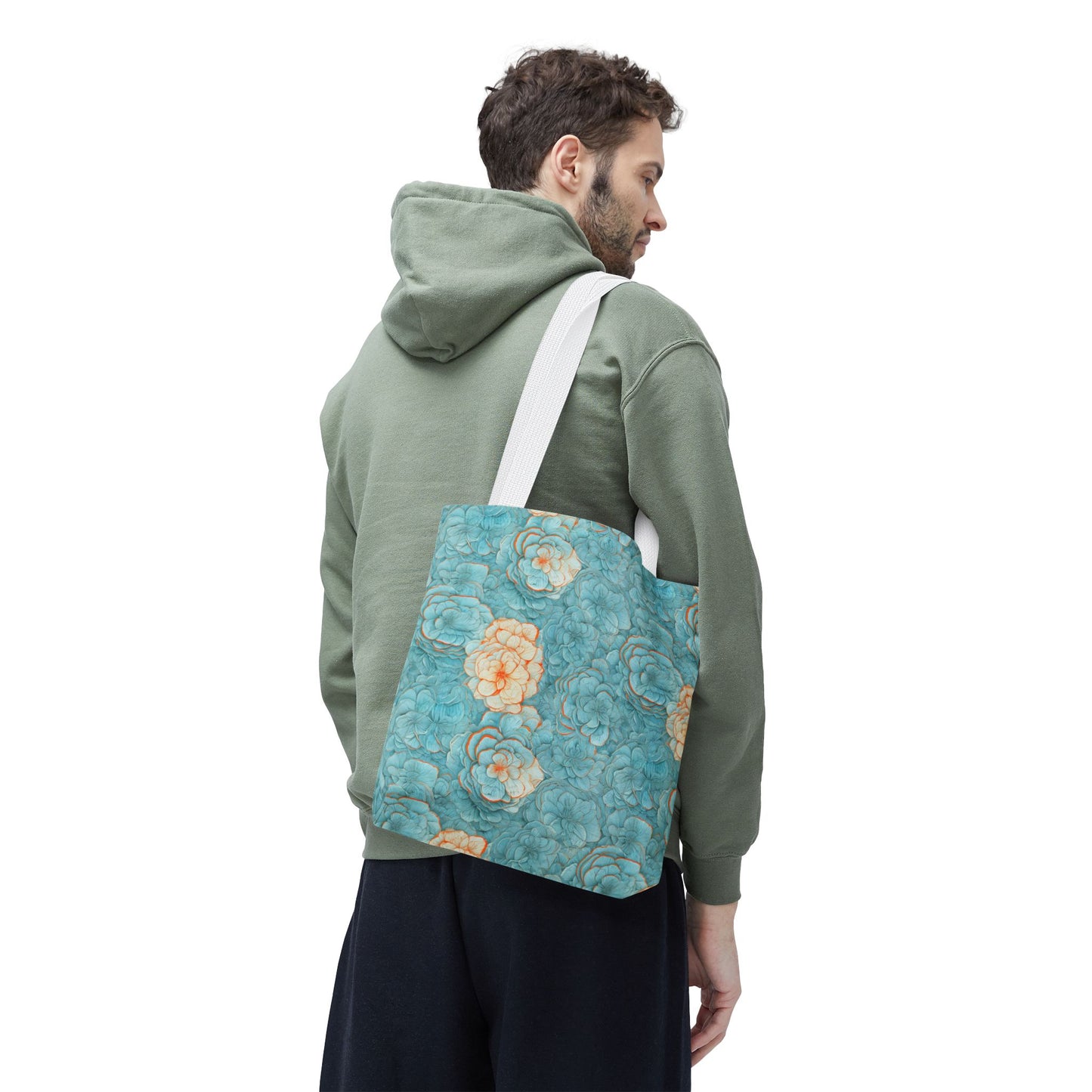 Floral Watercolor Tote Bag — Teal Succulent Pattern