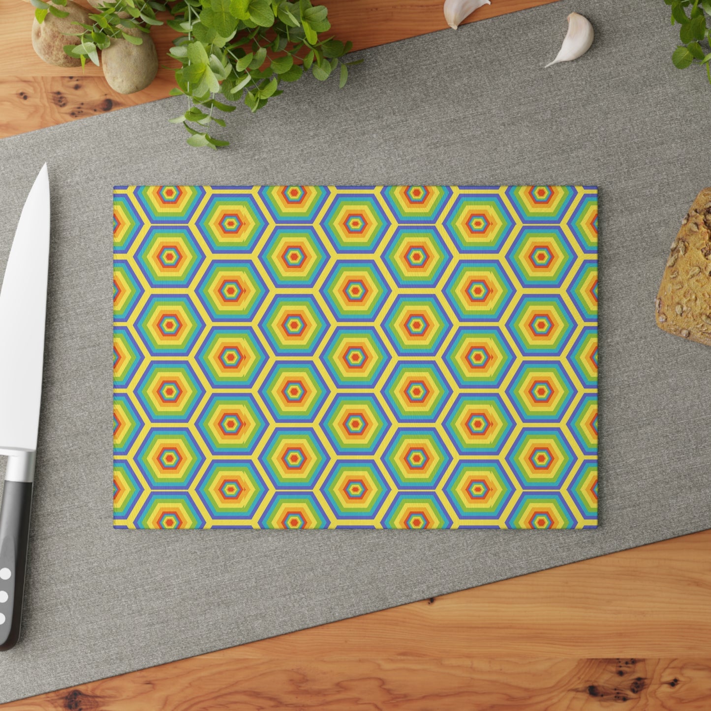 Bright Honeycomb Glass Cutting Board, Kitchen Decor, Unique Gift, Eco-Friendly, Housewarming, Colorful Cookware