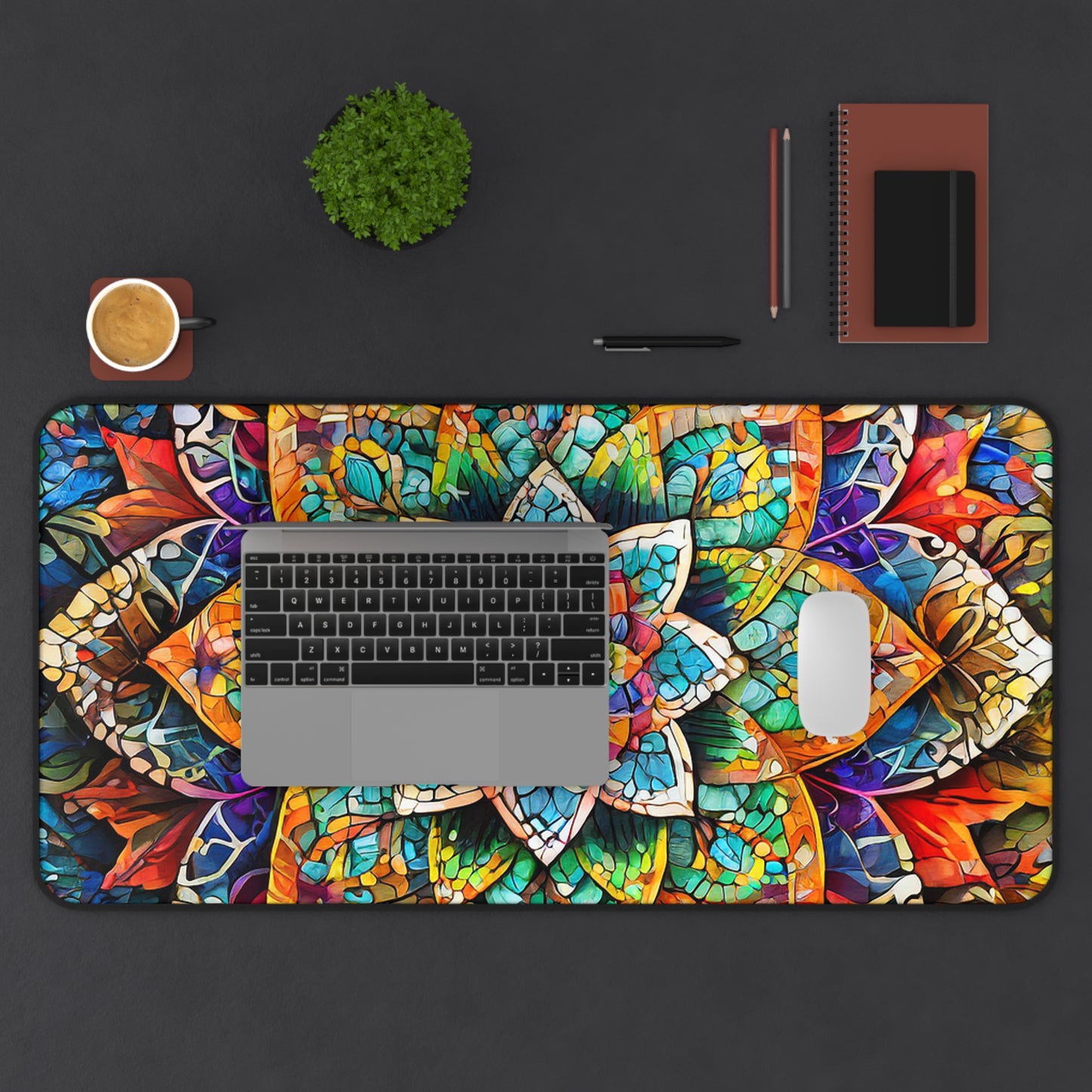 Mandala Stained-Glass Desk Mat — Colorful Boho Mouse Pad for Home Office