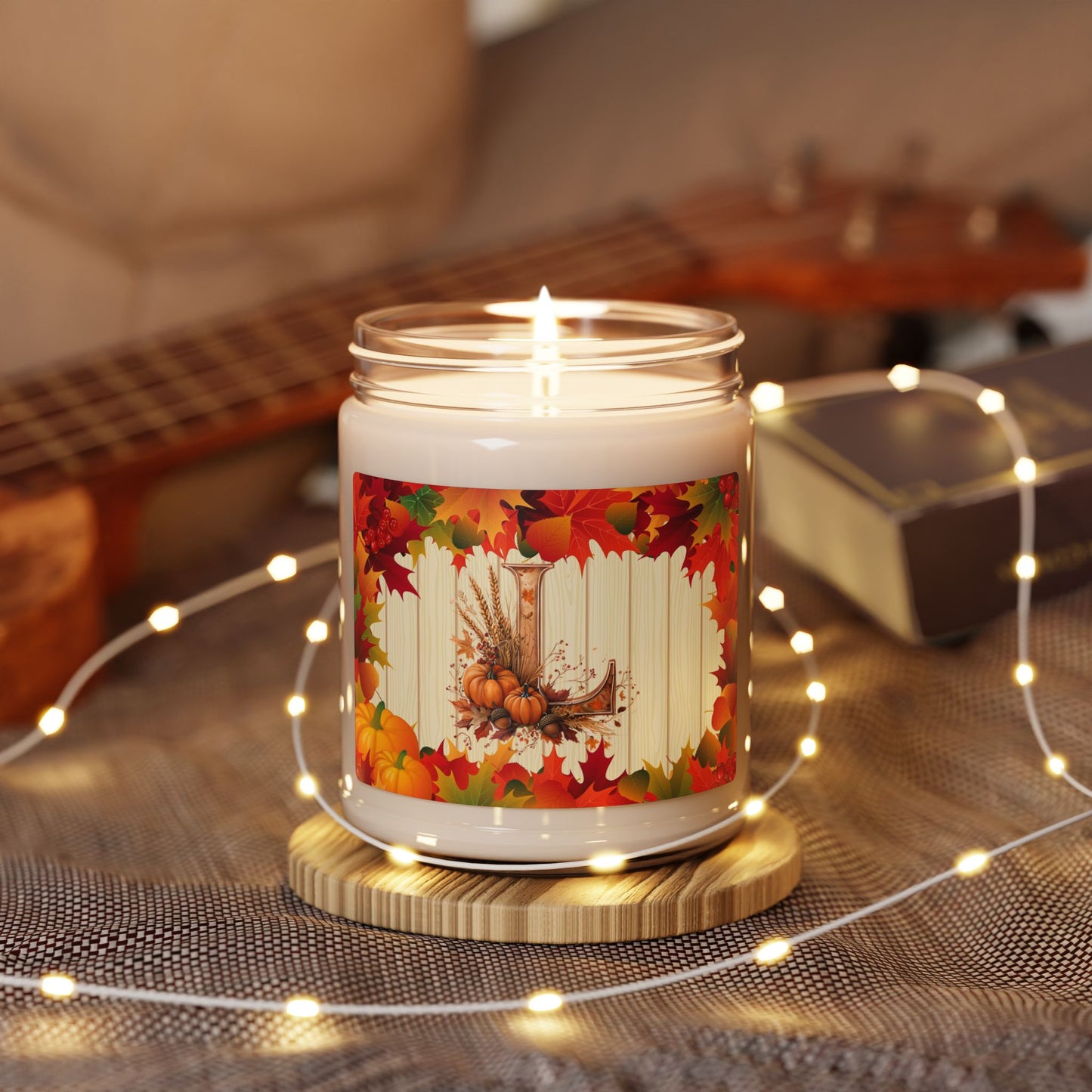 Fall Harvest Soy Candle, 9oz — Autumn Leaves & Cornucopia Scent - Letter L