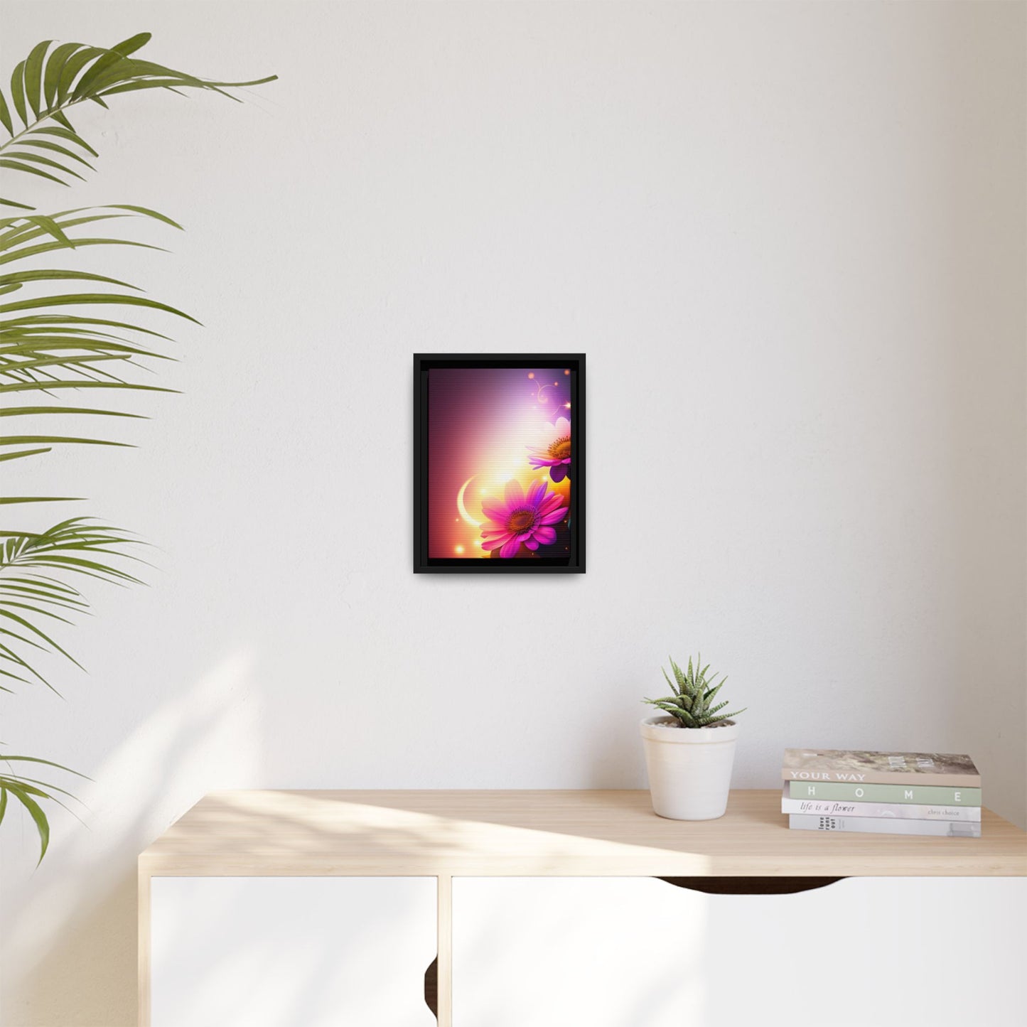 Framed Floral Canvas Art — Pink Daisies Sunset Wall Print