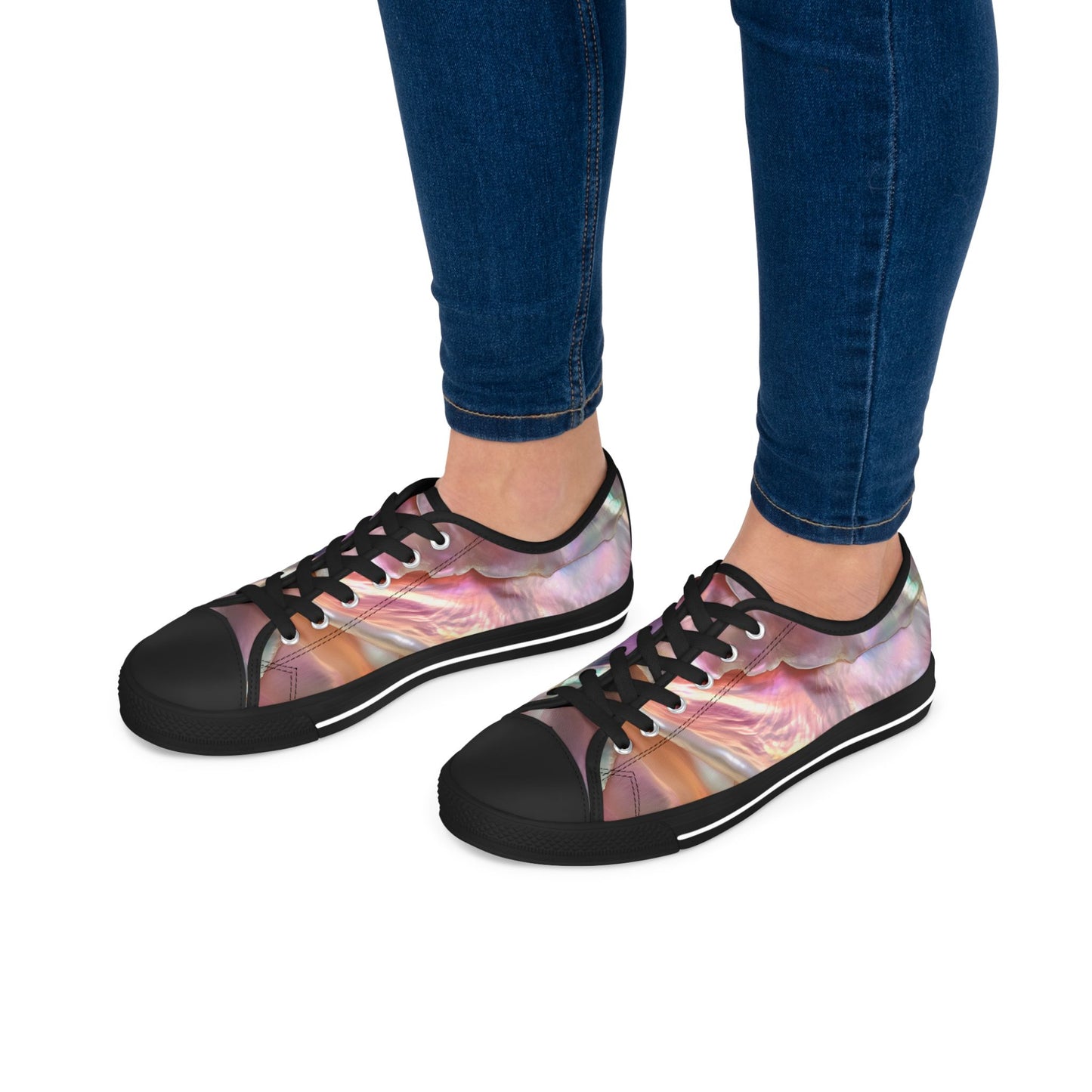 Low Top Sneakers — Iridescent Pearl Swirl Casual Shoes