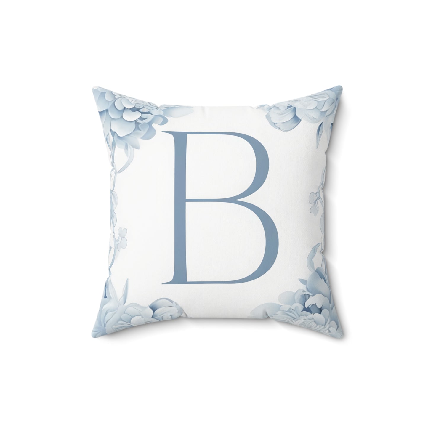 Monogram Pillow — Elegant Blue Floral “B” Decorative Throw Pillow