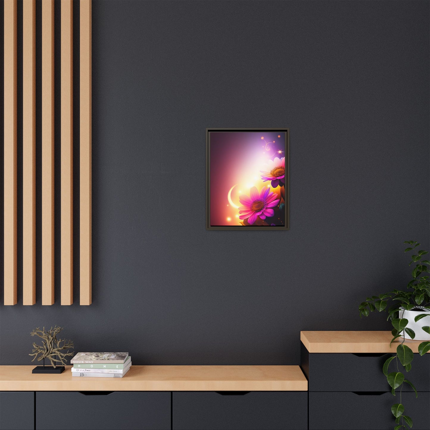 Framed Floral Canvas Art — Pink Daisies Sunset Wall Print