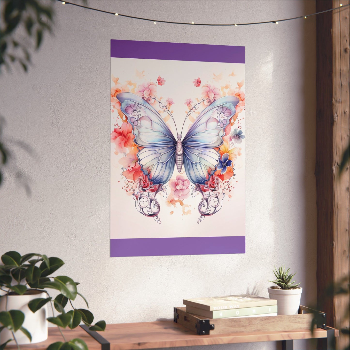 Butterfly Watercolor Wall Poster — Floral Pastel Matte Vertical Print
