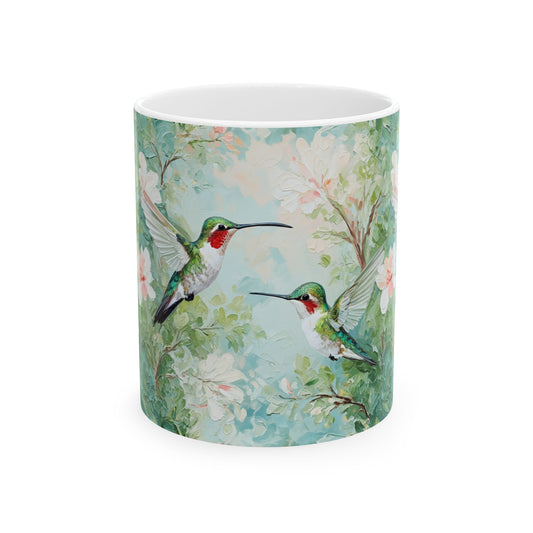 Hummingbird Floral Ceramic Mug — Watercolor Birds Coffee Cup (11oz & 15oz)
