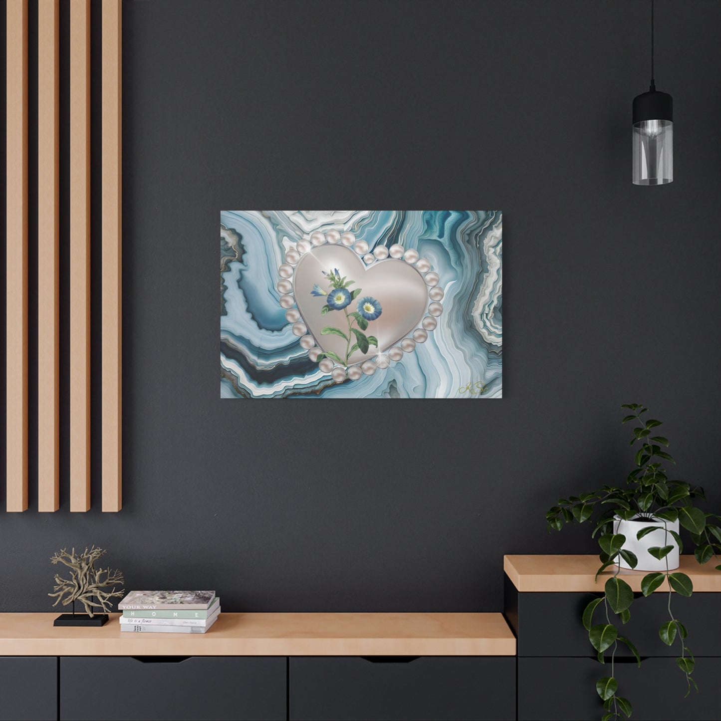 Elegant Floral Heart Canvas Wall Art, Modern Home Decor, Gift for Her