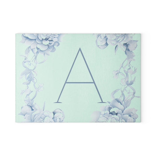 Personalized Floral Monogram Glass Cutting Board, Kitchen Decor, Gift for Her, Wedding Gift, Housewarming Gift, Custom Cutting Board
