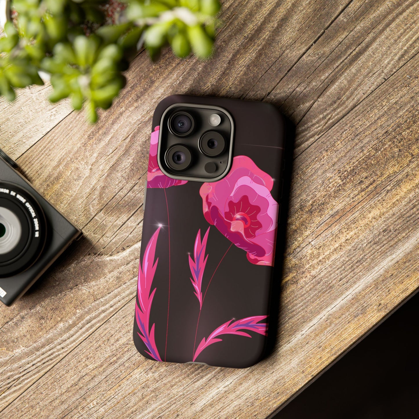 Floral iPhone Case | Tough Cases with Pink Poppy Design, Elegant Flower Phone Cover, Gift for Her, Spring Accessories, Chic Tech
