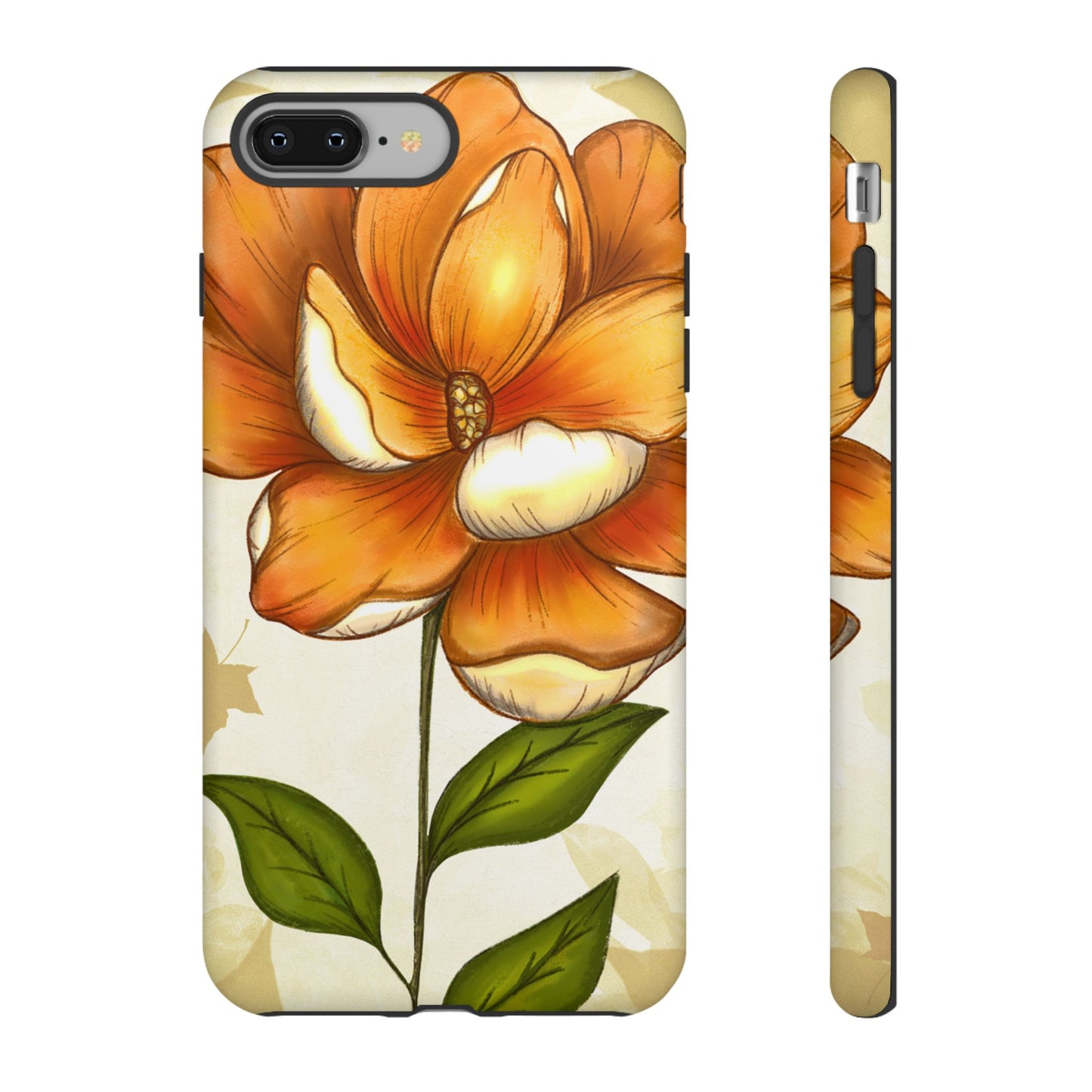 Floral Phone Case with Orange Flower Design, Tough Phone Cover, Floral Gift, Stylish Tech Accessory, Nature Lovers, Spring Vibes