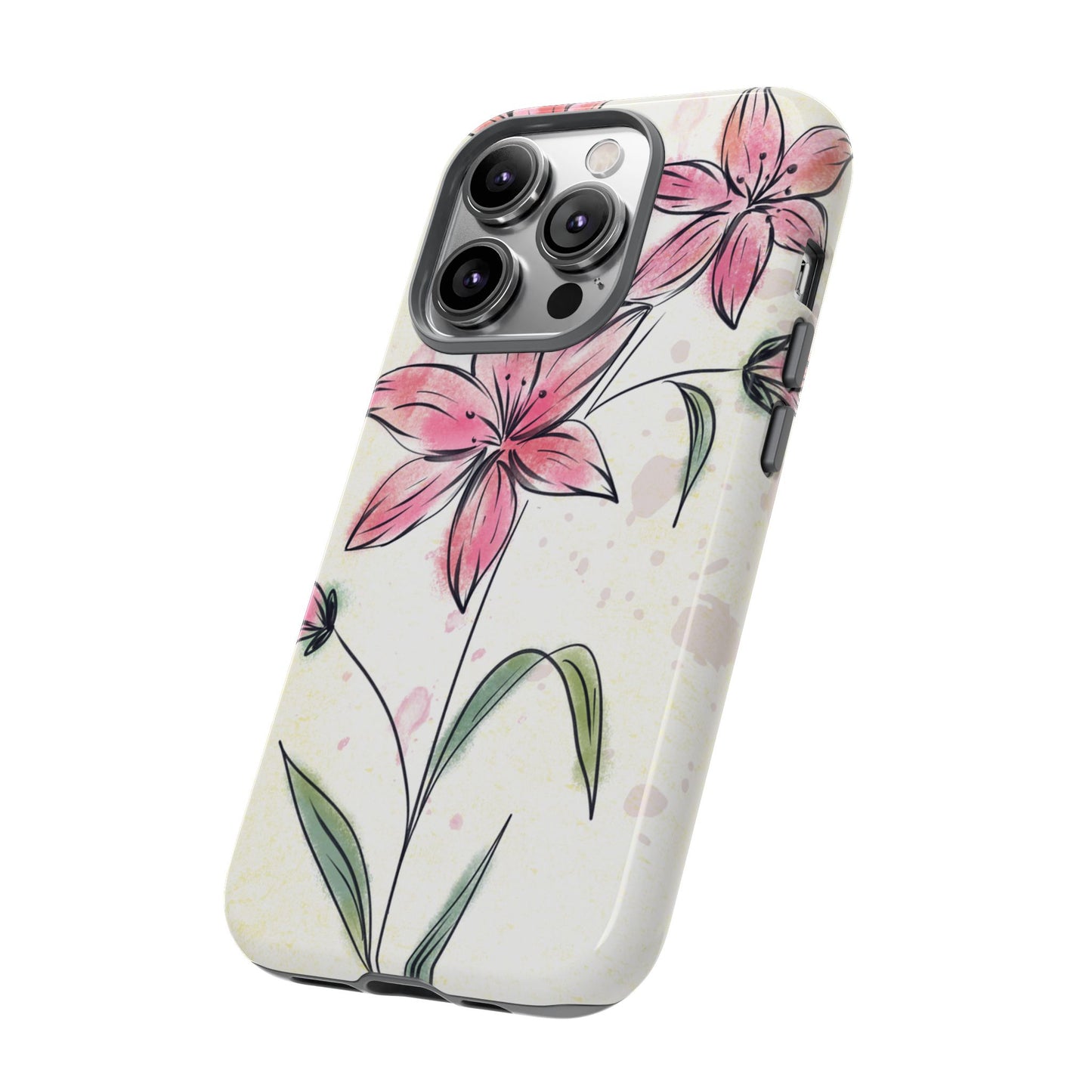Floral Phone Case with Elegant Pink Lilies, Cute Floral Accessories, Phone Protection, Gift for Her, Stylish Cell Phone Cover