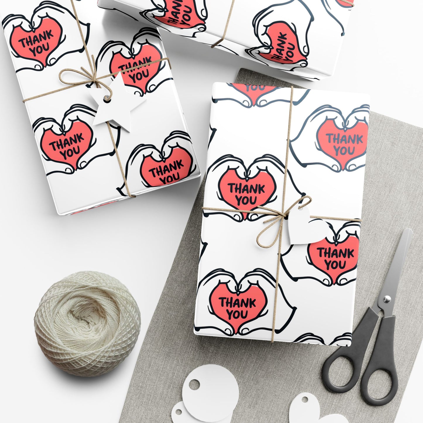Gift Wrap — 'Thank You' Heart Hands Pattern Wrapping Paper