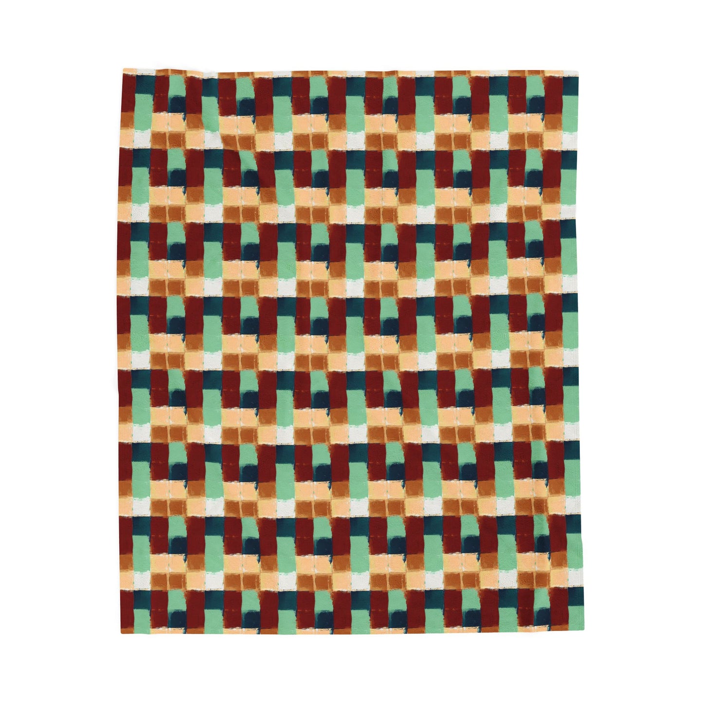 Geometric Retro Plaid Velveteen Plush Blanket — Cozy Mid-Century Throw