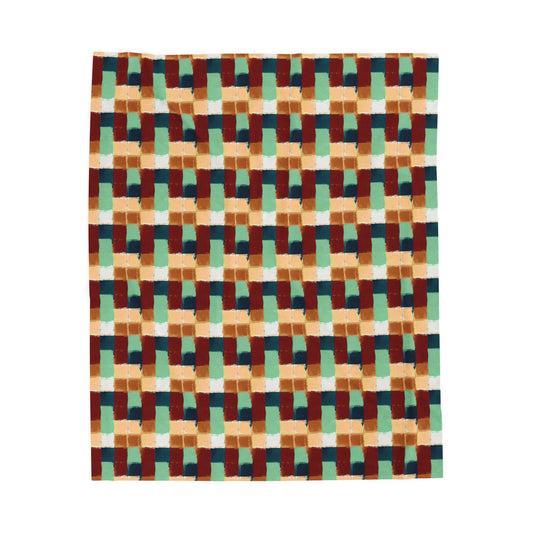 Geometric Retro Plaid Velveteen Plush Blanket — Cozy Mid-Century Throw