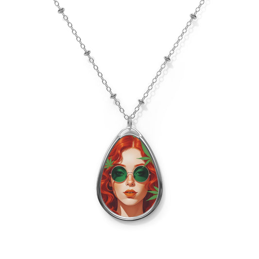 Stylish Oval Necklace with Vintage Art, Boho Jewelry, Greenery Pendant, Gift for Her, Unique Statement Piece