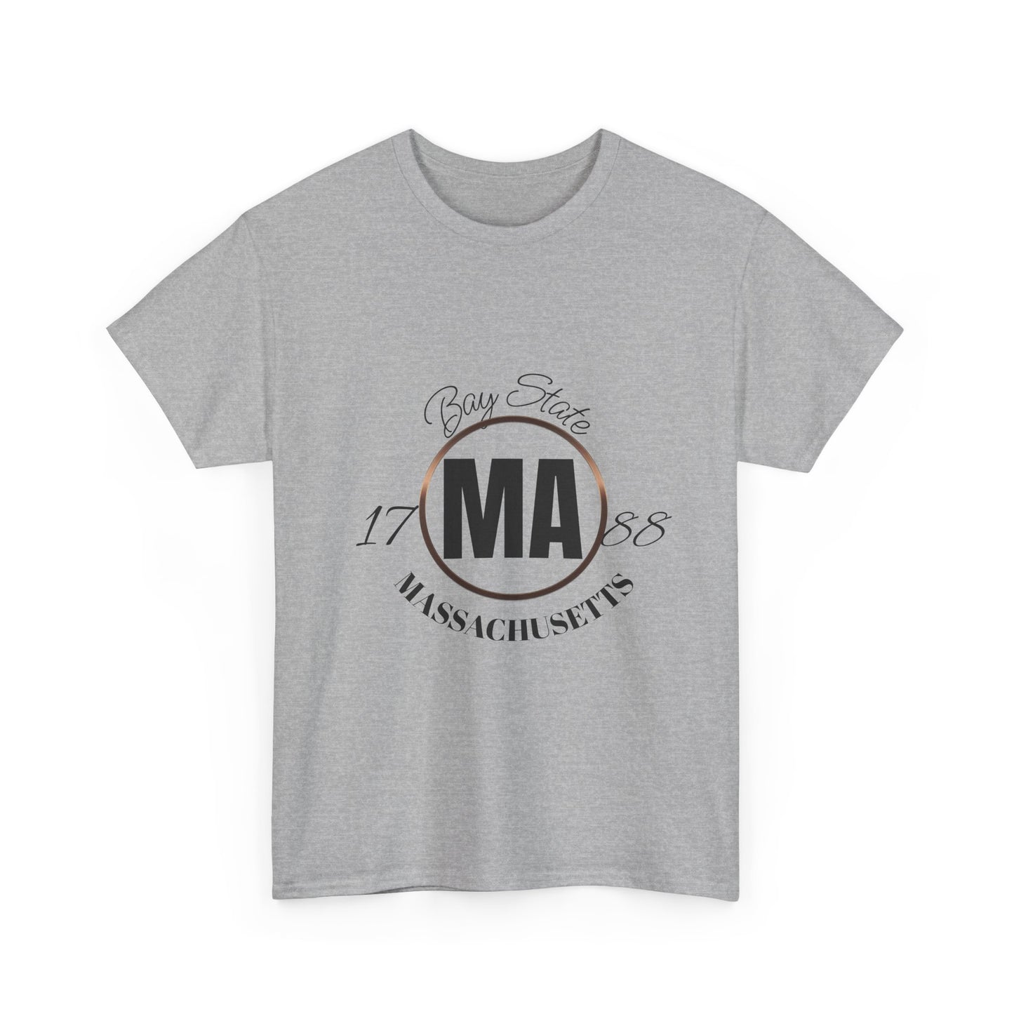 Unisex Heavy Cotton Tee with Massachusetts Design, Casual Wear, Gift for Him/Her, Travel Souvenir, Vintage Style