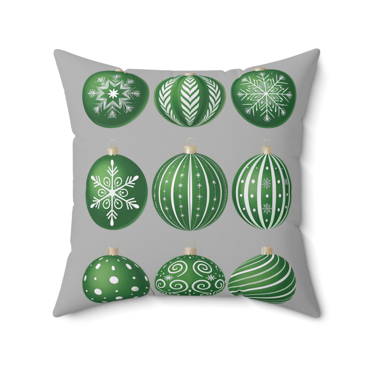 Christmas Ornament Pillow, Cozy Holiday Decor, Winter Home Accent, Gift for Christmas Lovers, Green and Gray Pillow