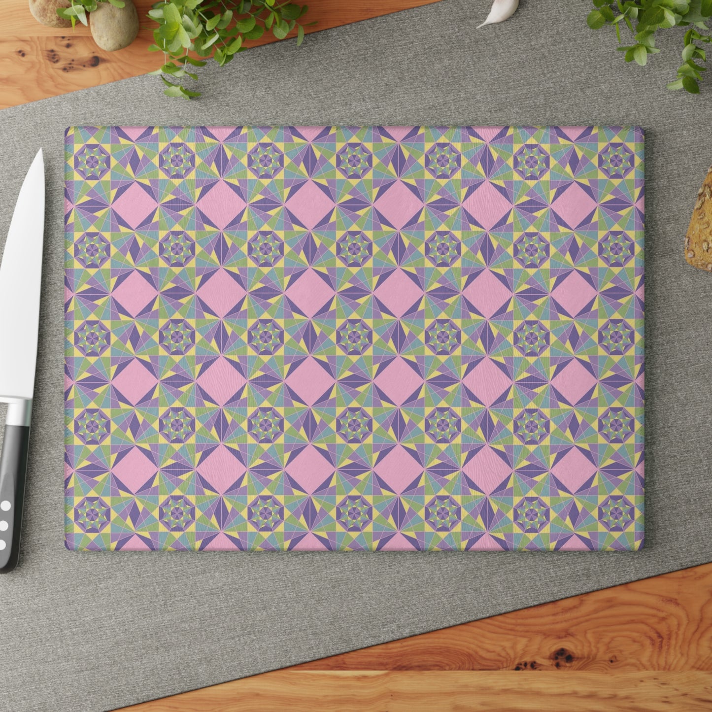 Pastel Pattern Glass Cutting Board, Kitchen Gift, Home Decor, Wedding Present, Cooking Essential, Unique Kitchenware