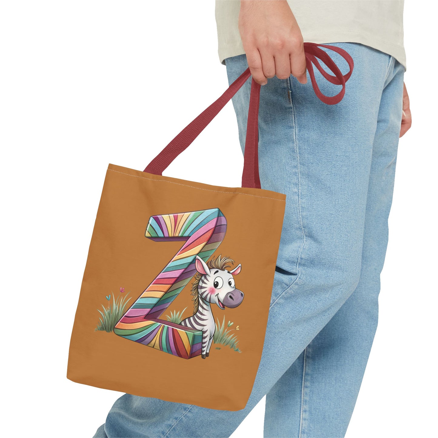 Colorful Zebra Initial Tote Bag, Kids' Backpack, Fun Reusable Shopping Bag, Cute Gift for Animal Lovers, Eco-Friendly, Alphabet Design