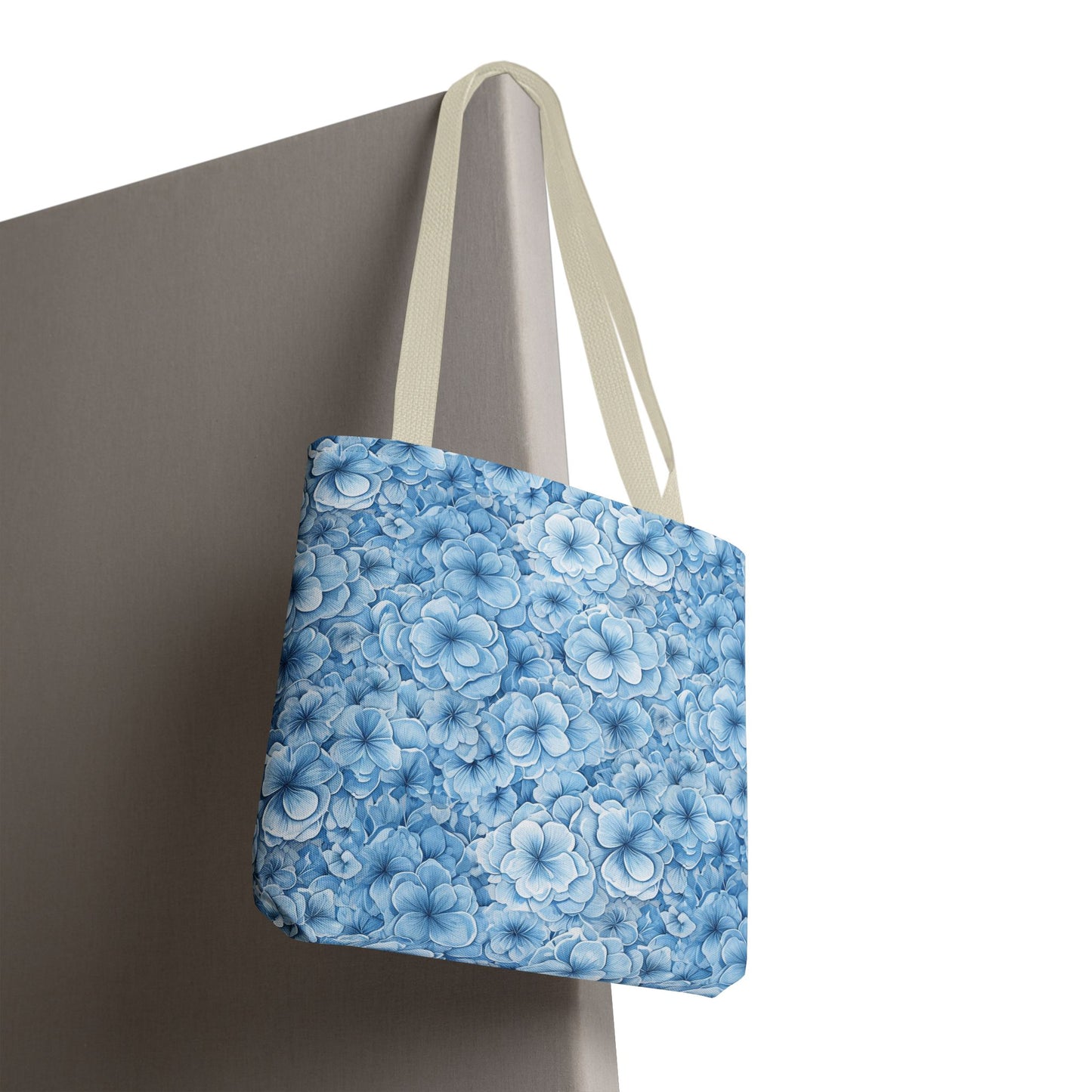 Blue Watercolor Floral Tote Bag — Reusable Flower Pattern Shopper