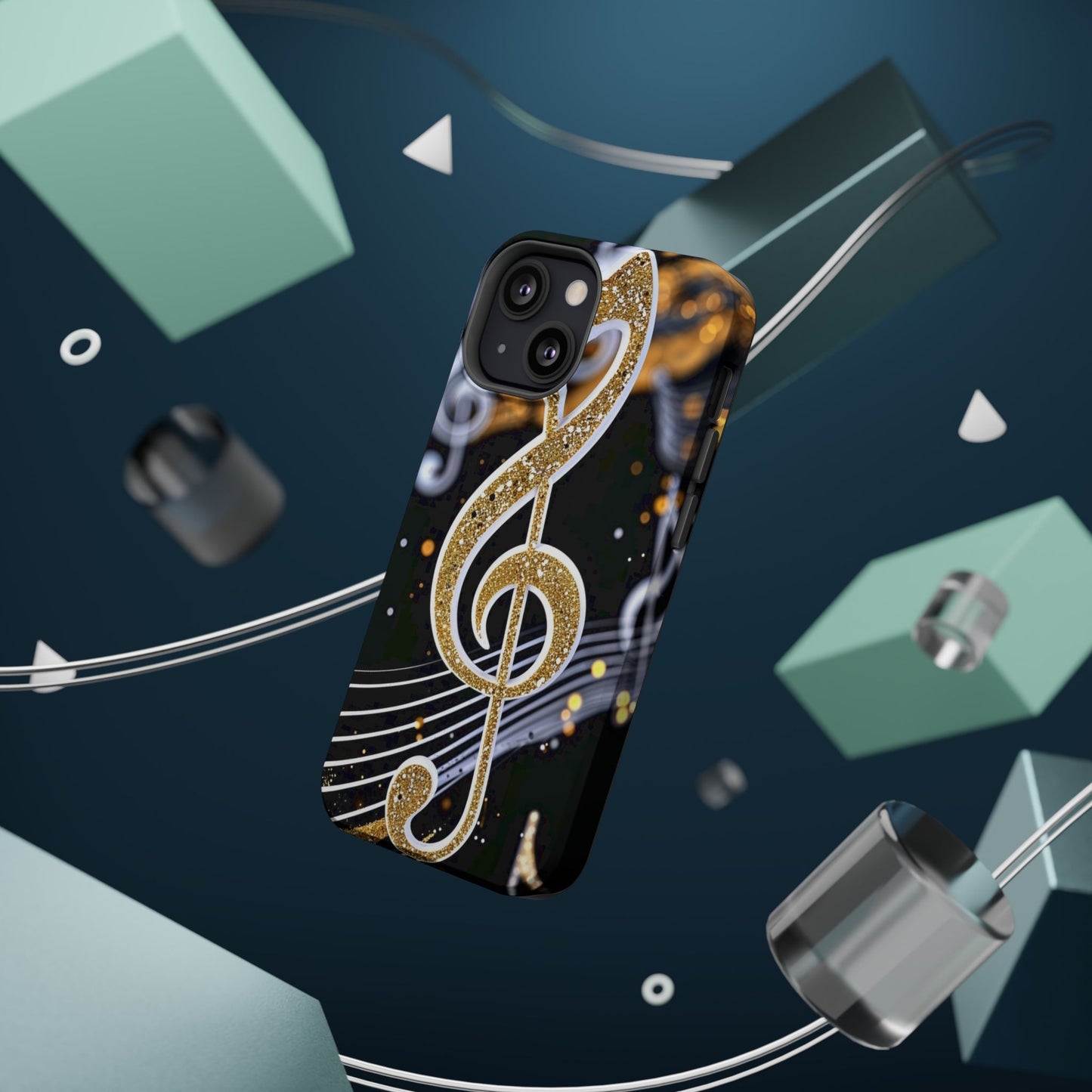 Music Notes Magnetic Impact-Resistant Phone Case — Gold Treble Clef Design