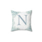Monogram N Floral Throw Pillow — Soft Blue Initial Decorative Accent