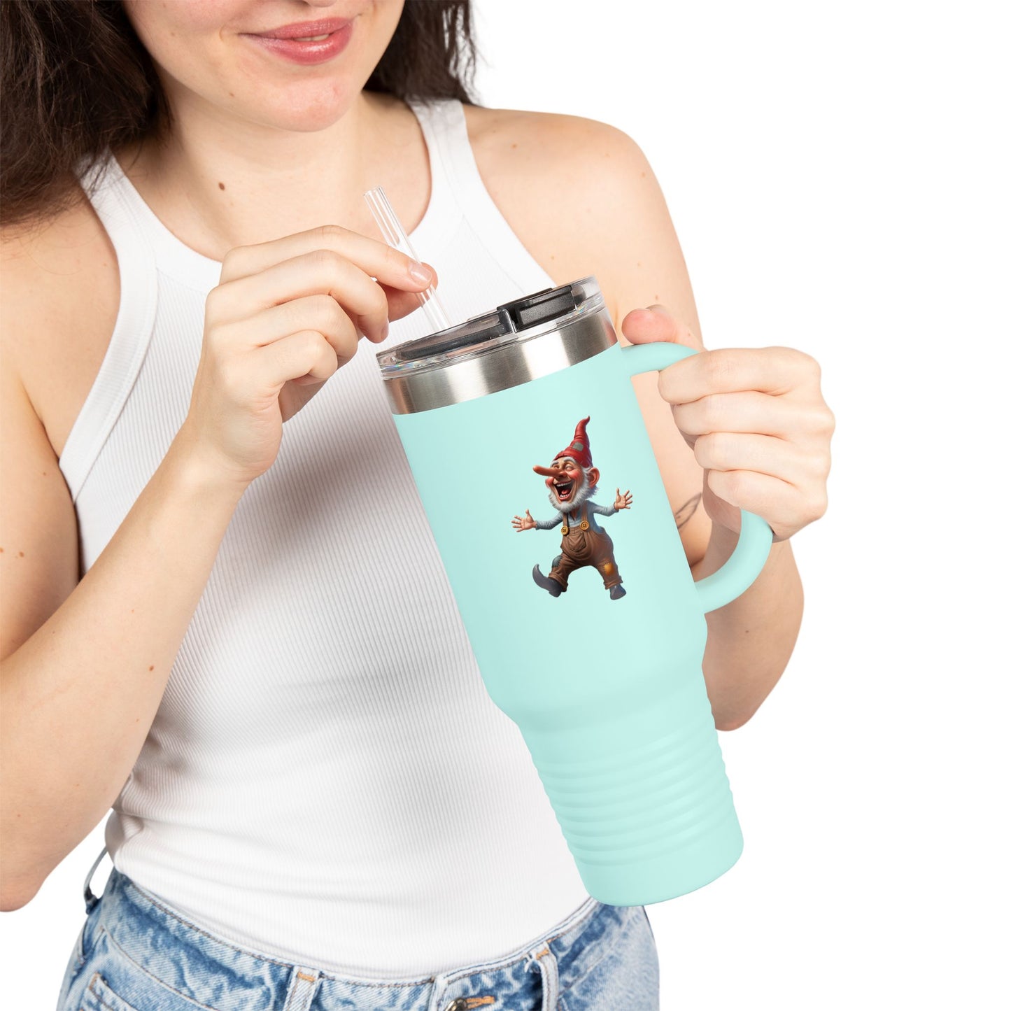 Whimsical Insulated Travel Mug, 40oz - Fun Gnome Design, Perfect for Coffee Lovers, Gifts for Her, Outdoor Adventures, Road Trips
