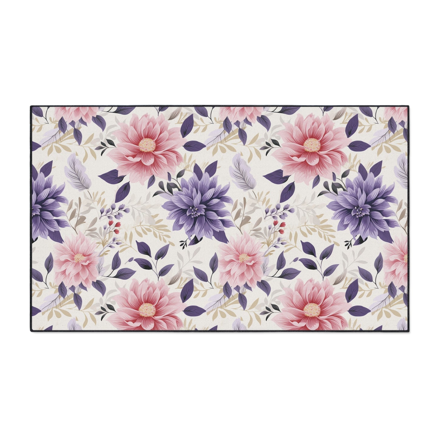 Floral Heavy-Duty Floor Mat — Pink & Purple Dahlia Entry Rug