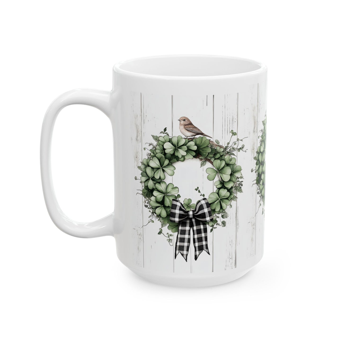 Green Wreath, Gift for Friends, Home Décor, Coffee Mug, Holiday Celebration