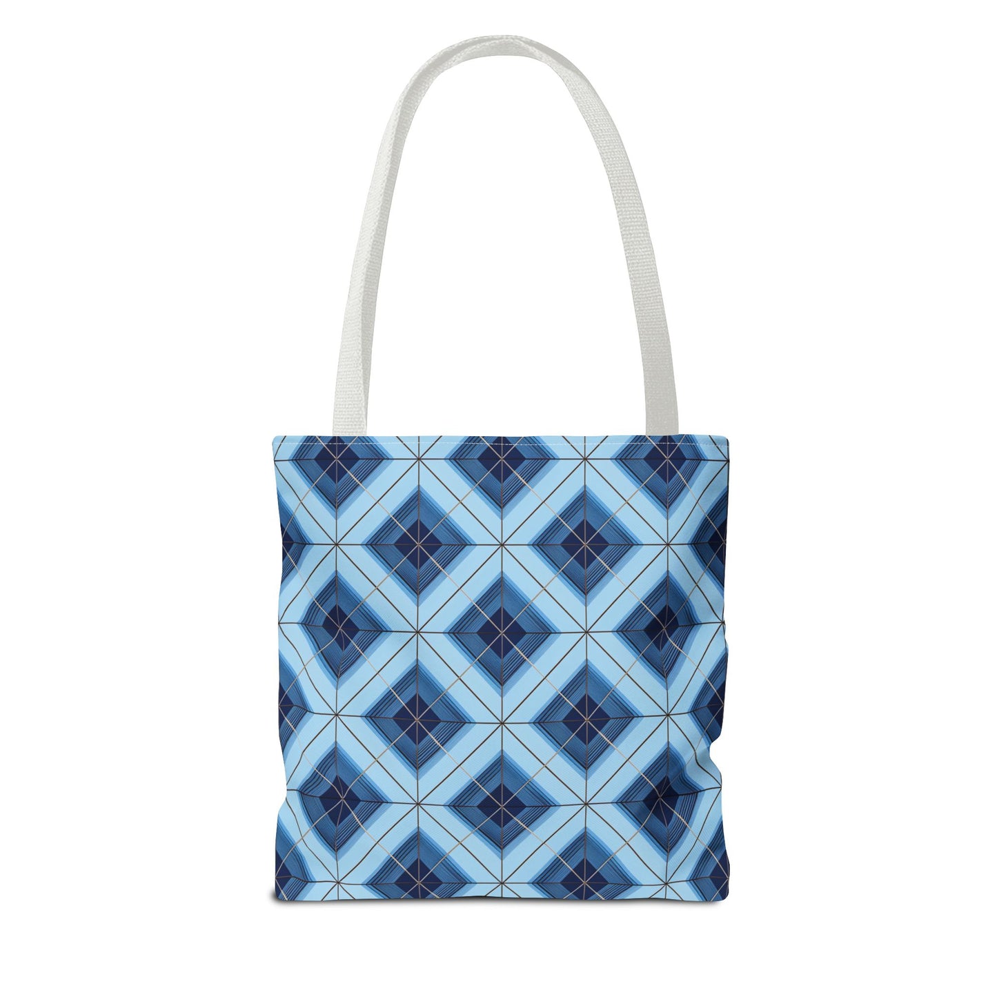 Blue Geometric Tote Bag — Repeating Diamond Pattern AOP
