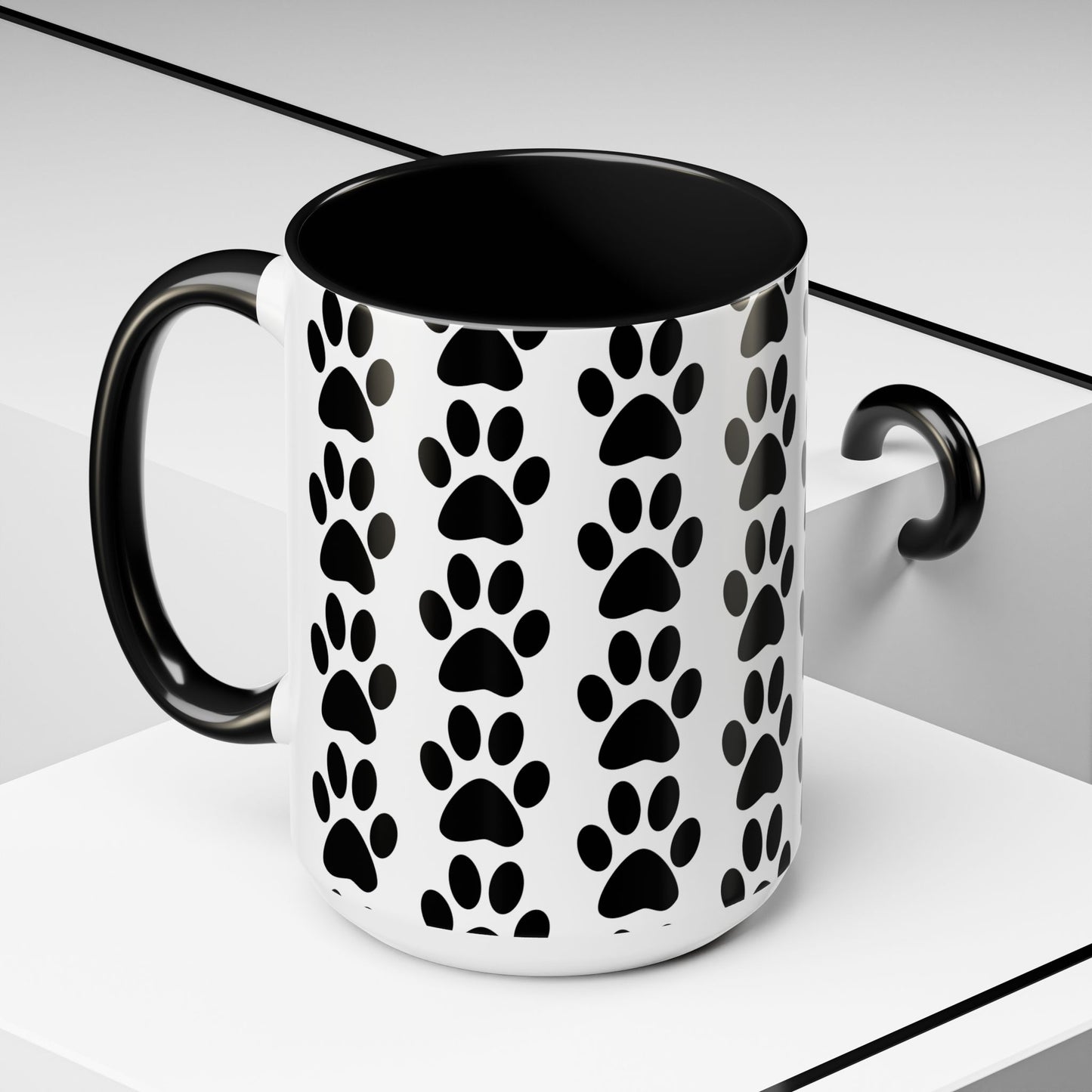 Paw Print Accent Coffee Mug - Dog Lover Gift, Black and White Pet Mug, Cute Animal Decor, Personalized Pet Owner Present, Coffee Tea Cup