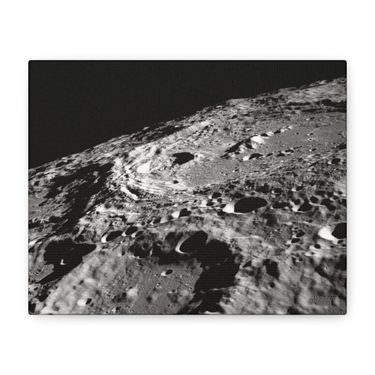 Lunar Surface Matte Canvas Print — Black & White Moon Crater Wall Art
