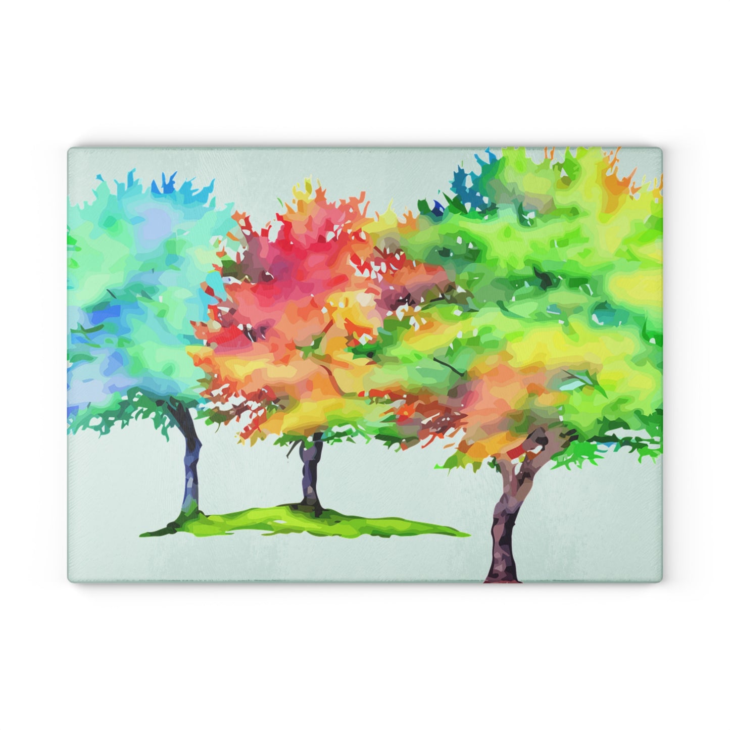 Glass Cutting Board — Colorful Watercolor Trees Kitchen Cutting Board