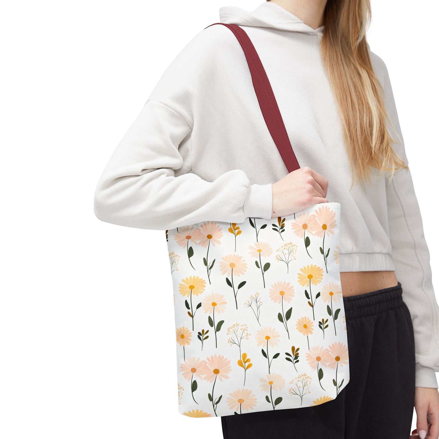 Floral Daisy Pattern Tote Bag — Pastel Spring Flowers All-Over Print