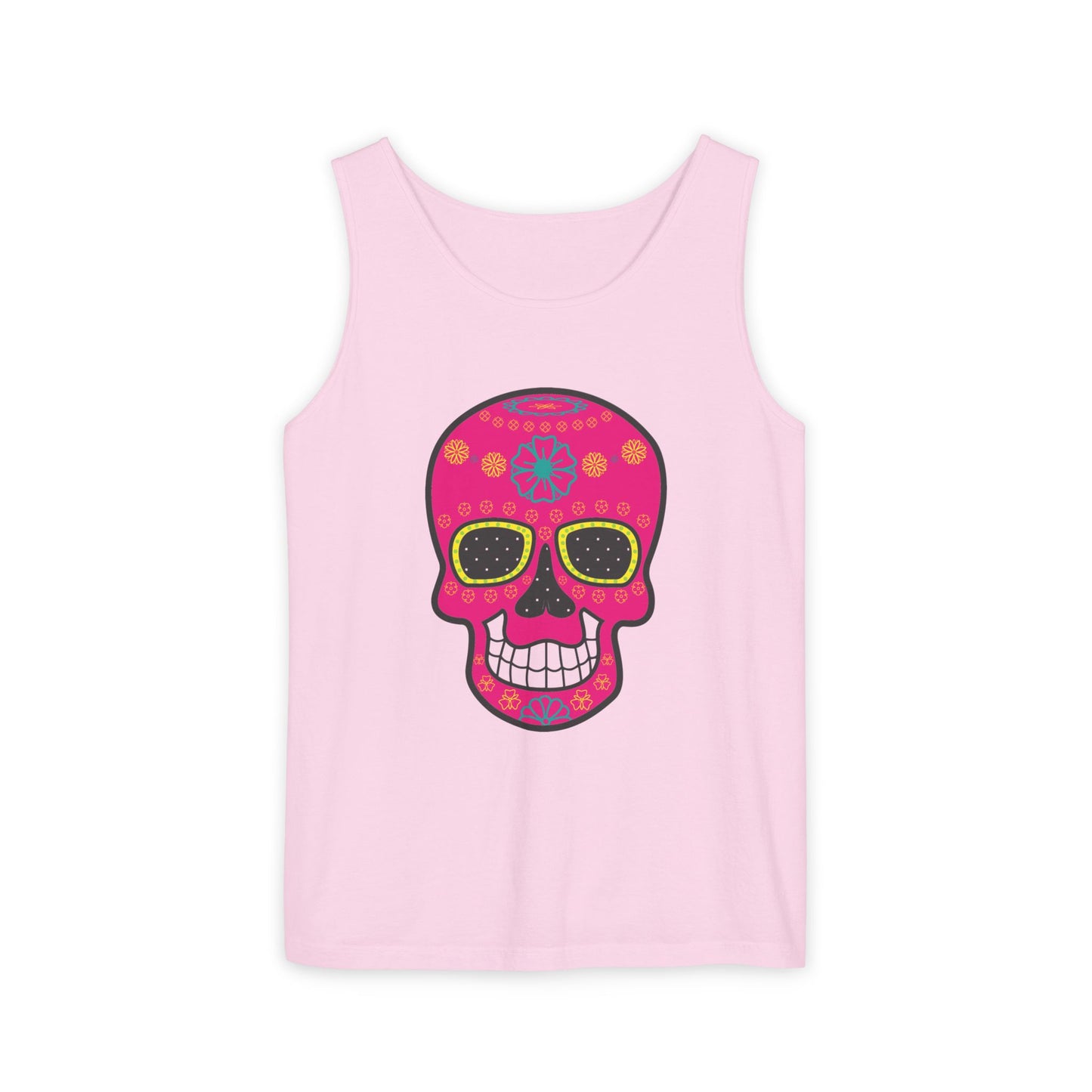 Colorful Dia de los Muertos Skull Tank Top, Unisex Summer Tee, Festival Wear
