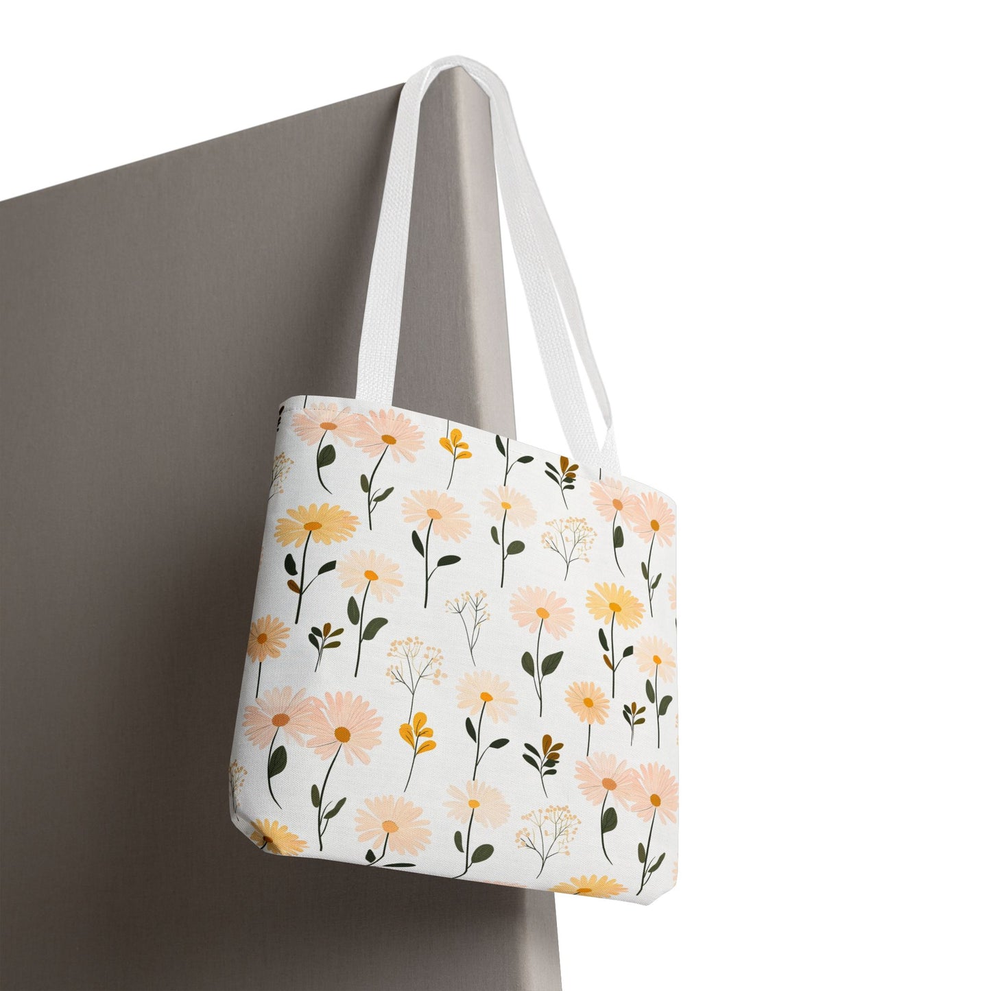 Floral Daisy Pattern Tote Bag — Pastel Spring Flowers All-Over Print