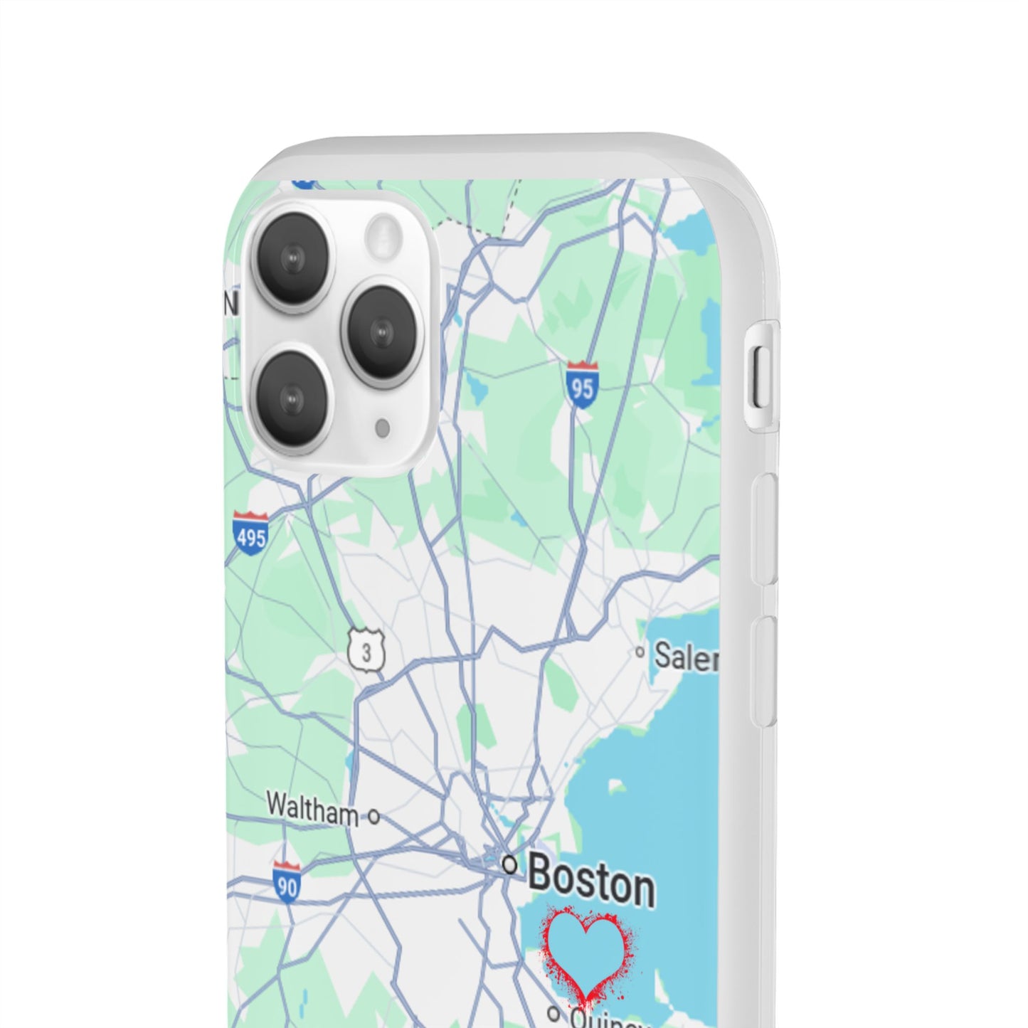 Boston Map Flexi Case for iPhone, Custom Location Phone Case, Unique Gift, Boston Heart Design, Travel Lover Accessory